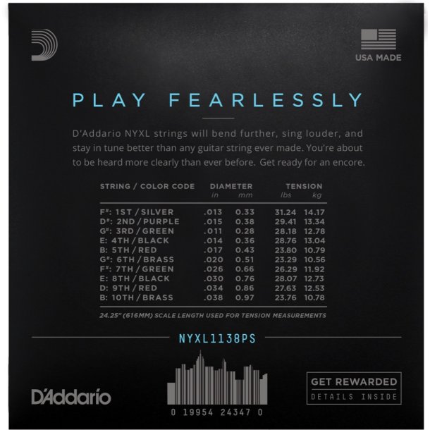 D'Addario NYXL1138PS, 011-038 NYXL Pedal Steel E9